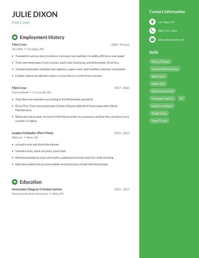Film Crew Resume