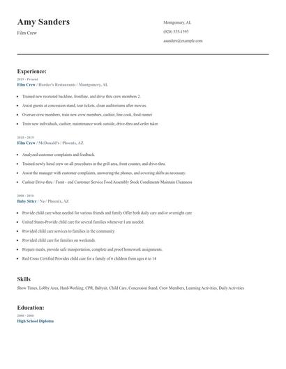 Film Crew Resume