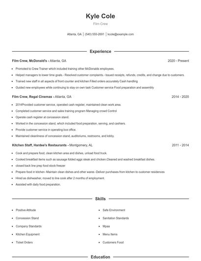 Film Crew Resume