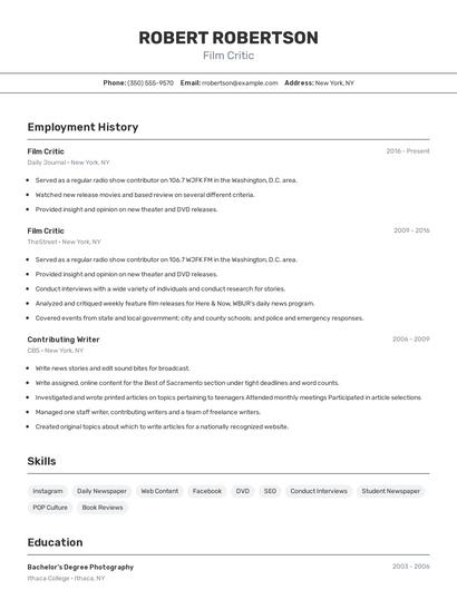 Film Critic Resume