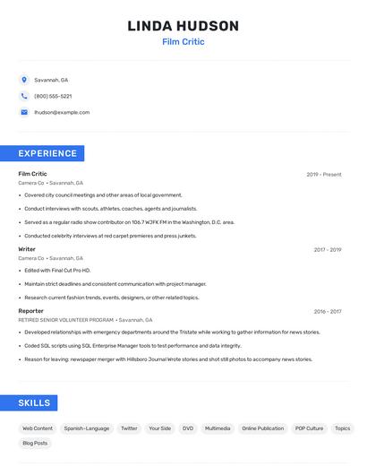 Film Critic Resume