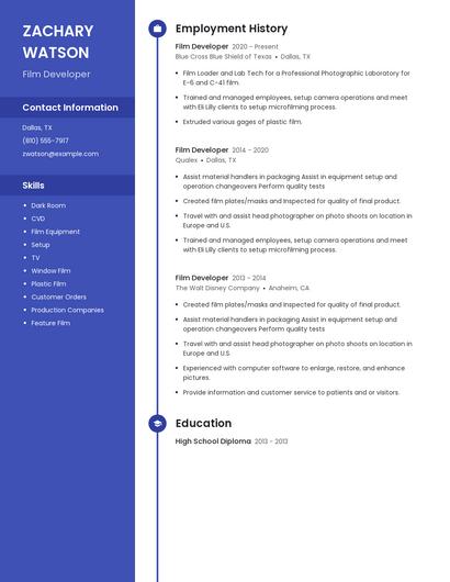 Film Developer Resume