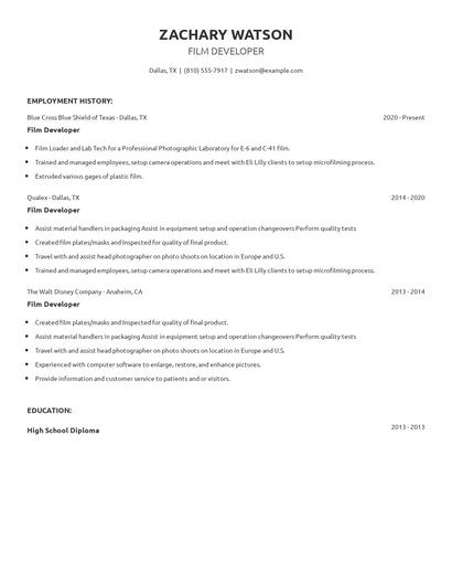 Film Developer Resume