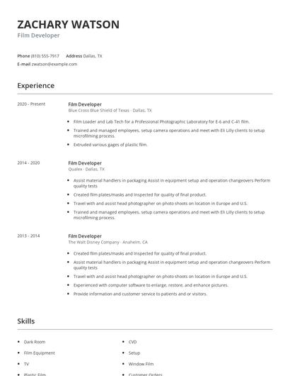 Film Developer Resume