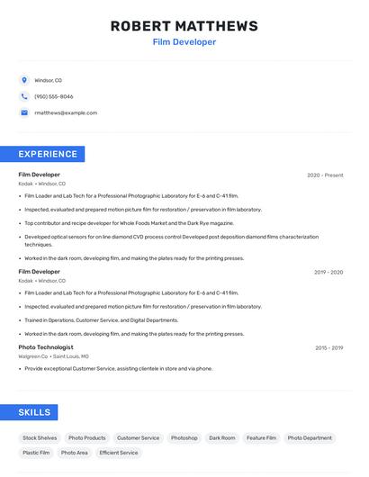 Film Developer Resume