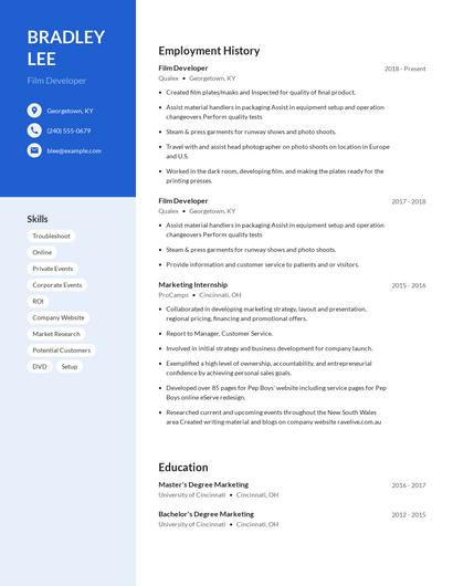 Film Developer Resume