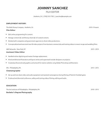 Film Editor Resume