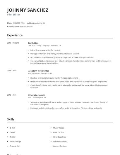 Film Editor Resume