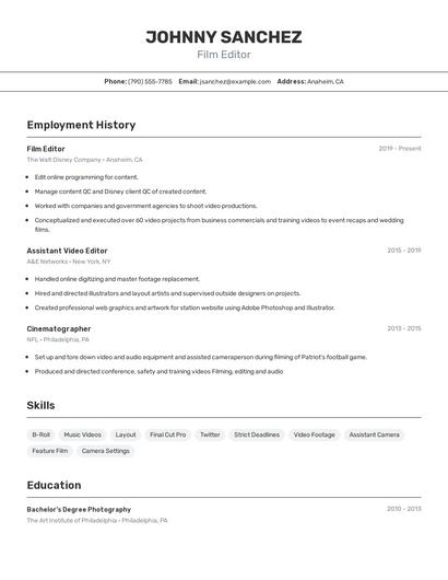 Film Editor Resume