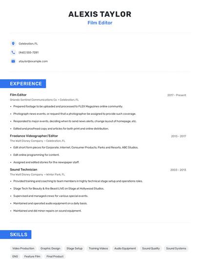 Film Editor Resume