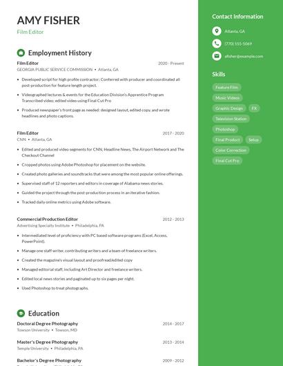 Film Editor Resume