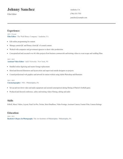 Film Editor Resume