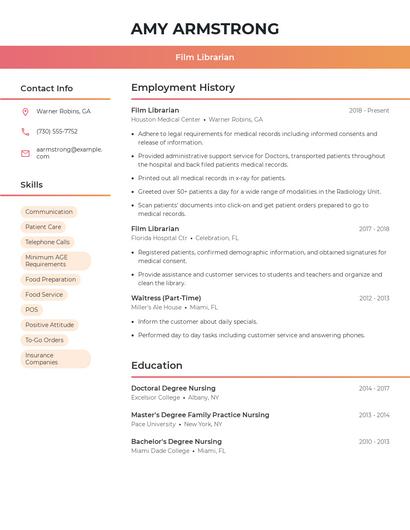 Film Librarian Resume