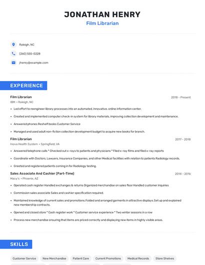 Film Librarian Resume