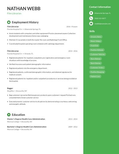Film Librarian Resume