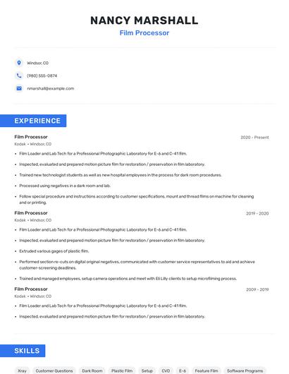 Film Processor Resume