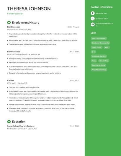 Film Processor Resume