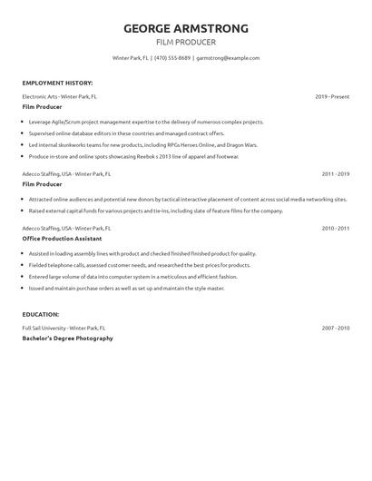 Film Producer Resume