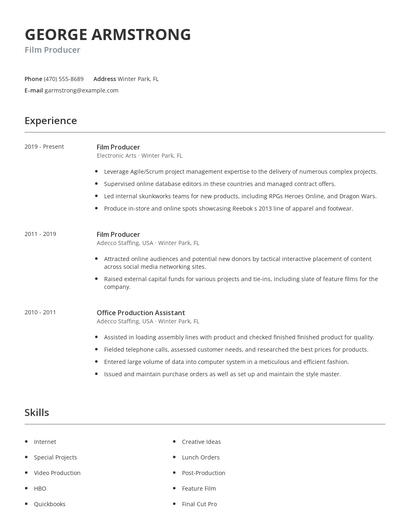 Film Producer Resume