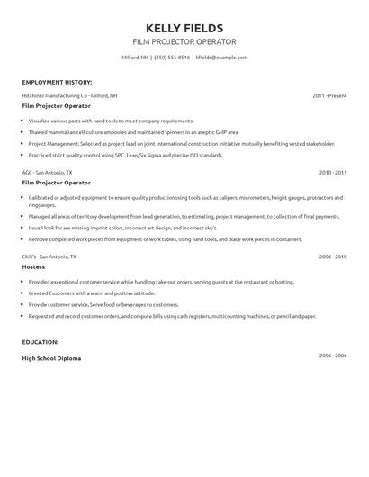 Film Projector Operator Resume