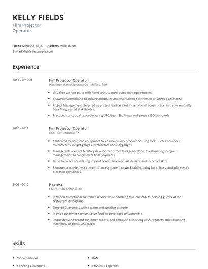 Film Projector Operator Resume