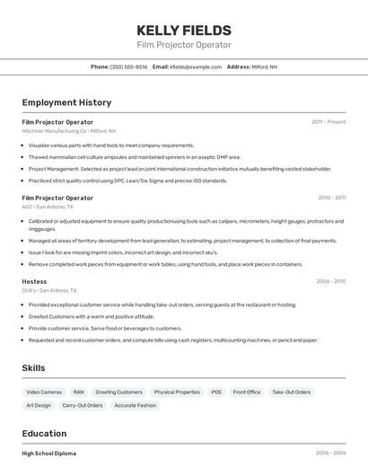 Film Projector Operator Resume