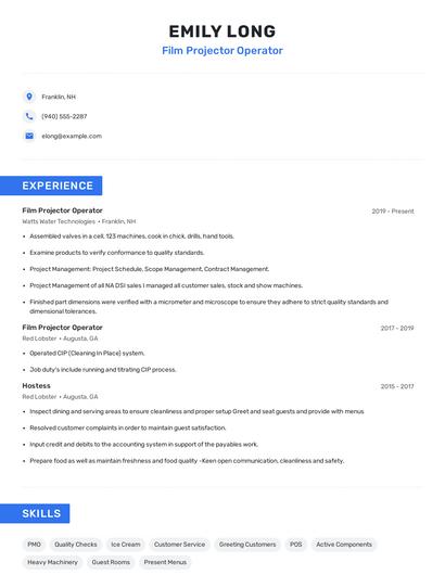 Film Projector Operator Resume