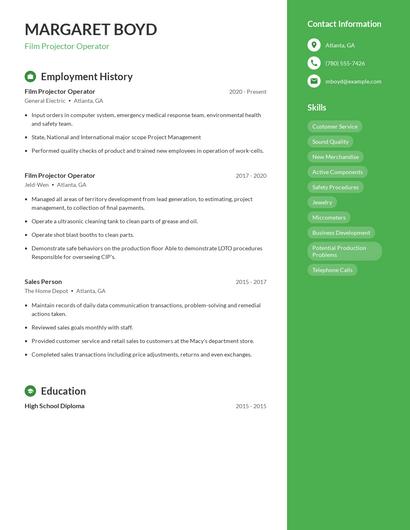 Film Projector Operator Resume