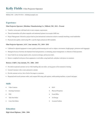 Film Projector Operator Resume