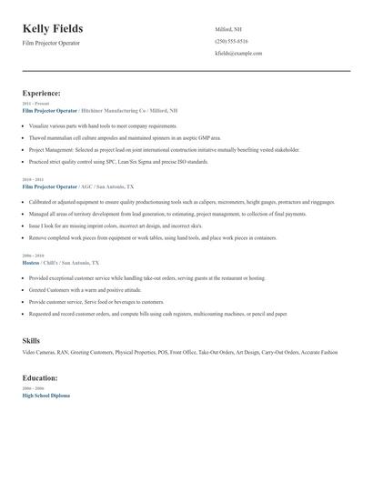 Film Projector Operator Resume
