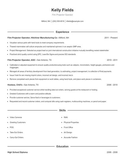 Film Projector Operator Resume