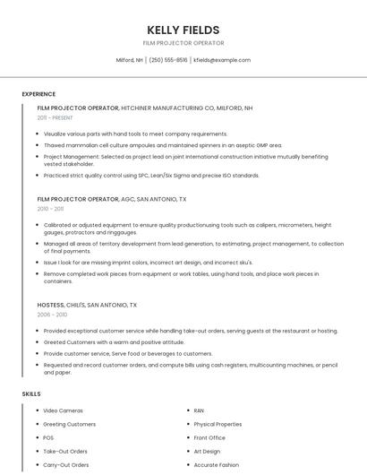 Film Projector Operator Resume