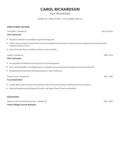 Film Technician Resume