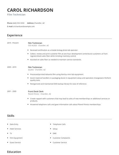 Film Technician Resume