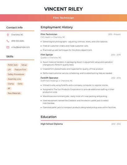 Film Technician Resume