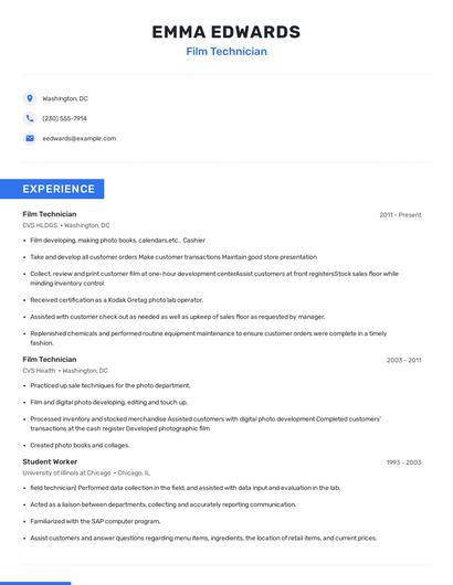 Film Technician Resume