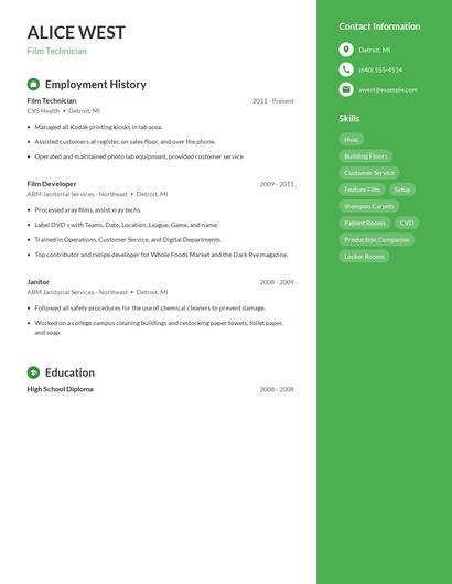 Film Technician Resume