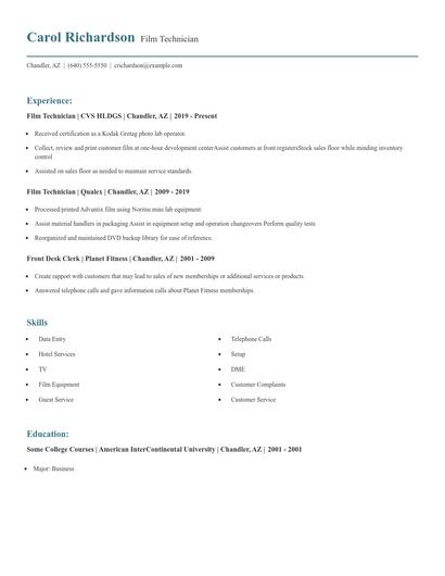 Film Technician Resume