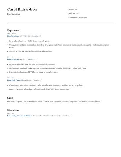 Film Technician Resume