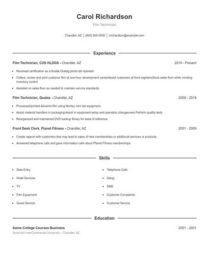 Film Technician Resume