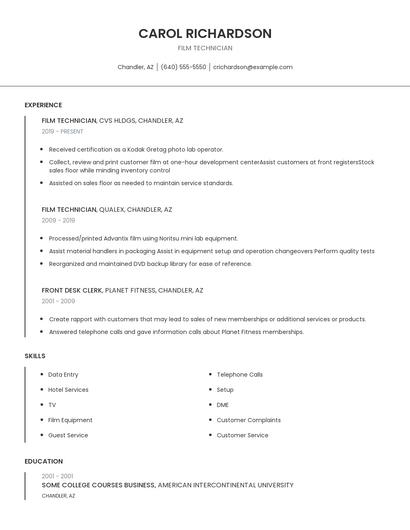 Film Technician Resume