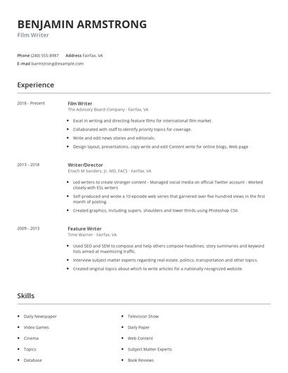 Film Writer Resume