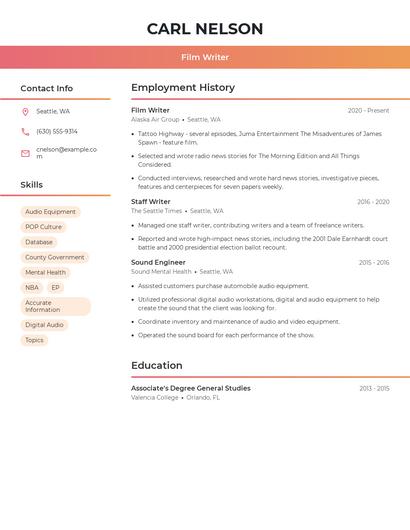 Film Writer Resume