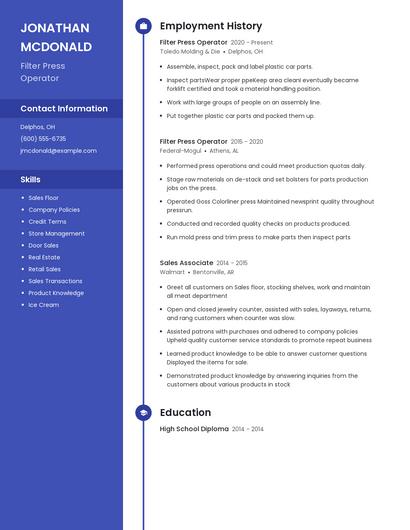Filter Press Operator Resume