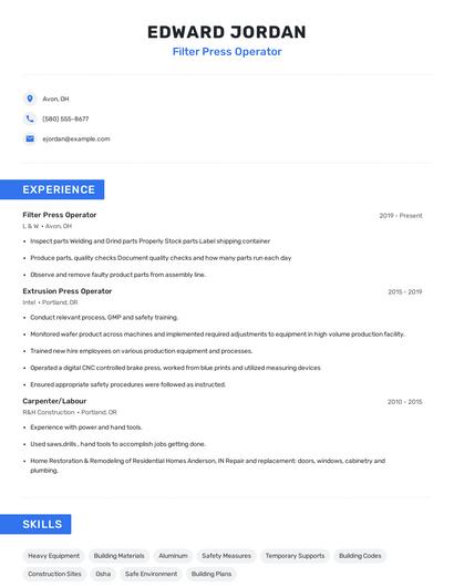 Filter Press Operator Resume
