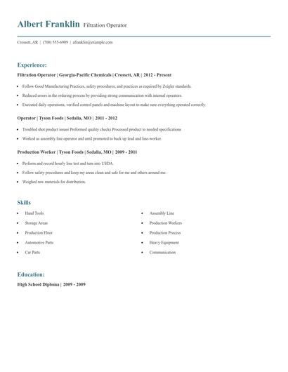 Filtration Operator Resume