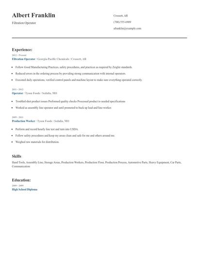 Filtration Operator Resume