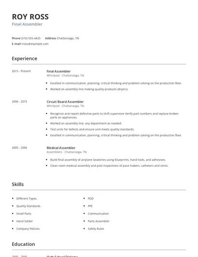 Final Assembler Resume