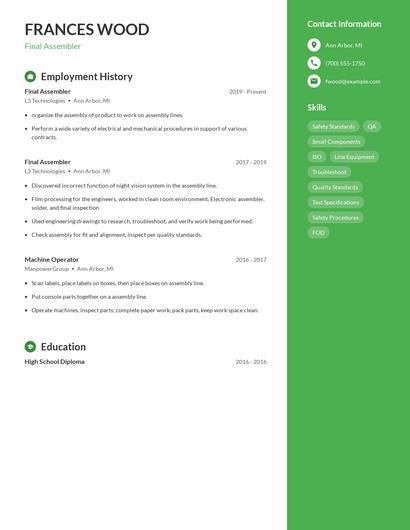 Final Assembler Resume