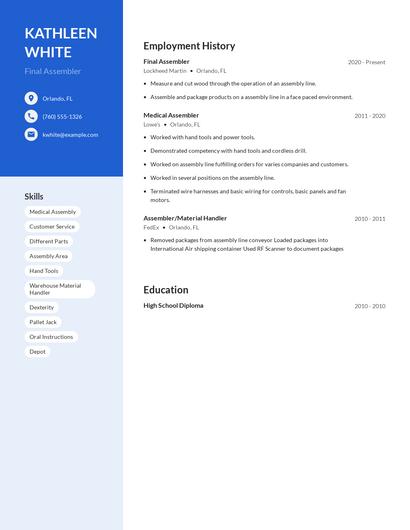 Final Assembler Resume
